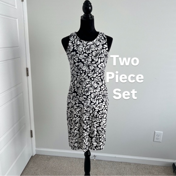 TWO PIECE Lauren Ralph Lauren Black and White Sleeveless Floral Resort Wear M - Picture 1 of 9